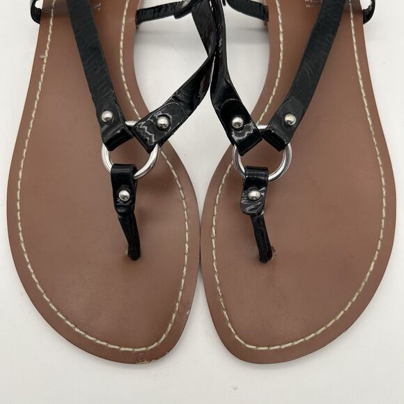 Lauren by Ralph Lauren Aurelia Black Patent Flat Harness Thong Sandals Women 10 - Picture 3 of 10